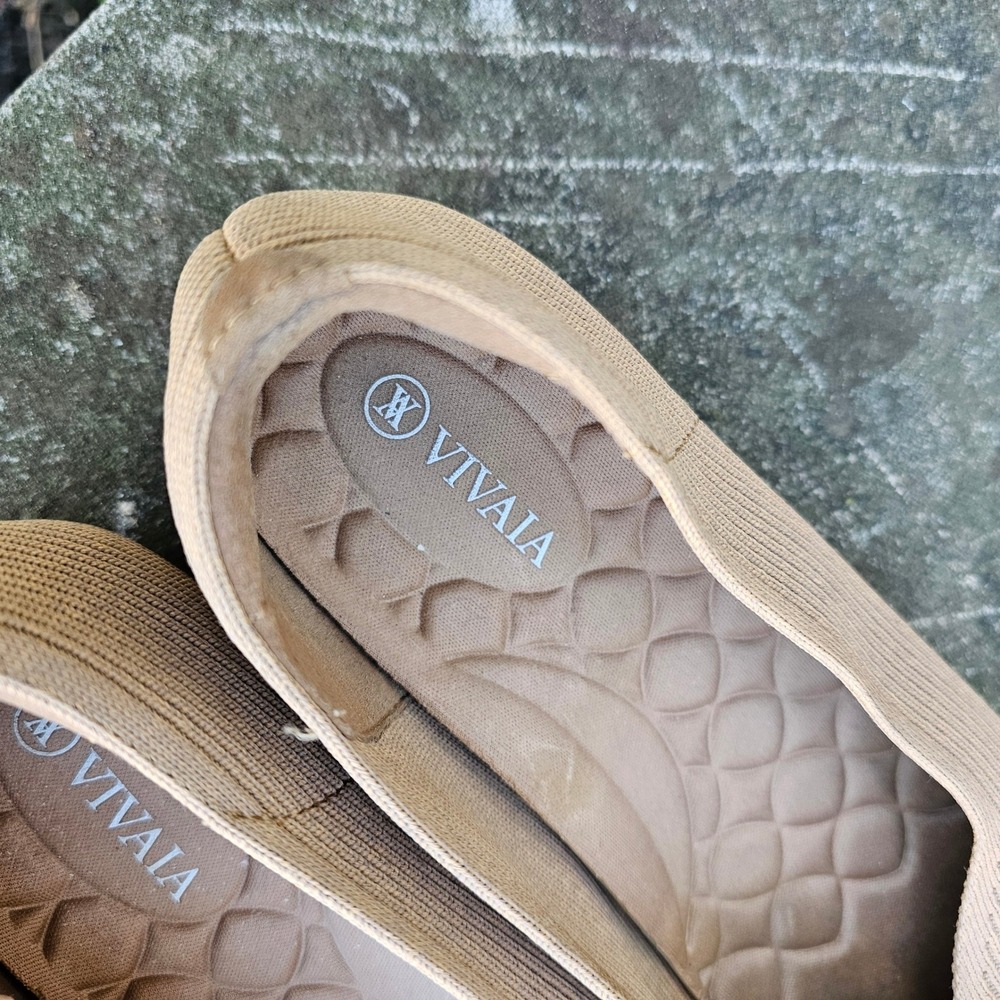 Vivaia Margot Square Toe Flats Tan Ribbed Knit Sustainable Shoes EU 39.5 US 8.5 - Picture 6 of 8